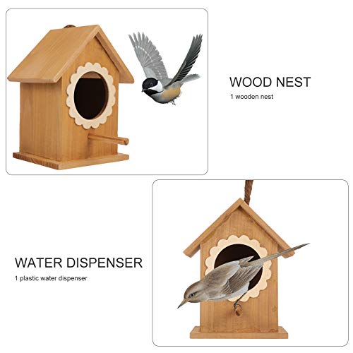 YARNOW Casita de Madera para Pájaros Casita para Pájaros Colgante para El Exterior Casita para Pájaros Decorativa Nido de Pájaros con Bebedero para Pájaros para Jardín (Café)