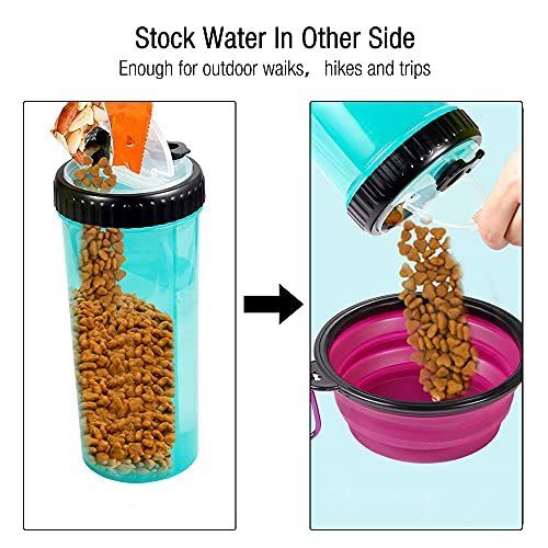 YeenGreen Botella de Agua para Perros, Portatil Envase de Comida Botella de Agua de Viaje para Mascotas con 2 Plegable Tazones, 1 Bolsa de Almacenamiento, para al Aire Libre Caminar Viajar