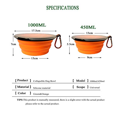 YFSEOS 2PZS Cuencos de Viaje de Silicona con Tapas para Perros Gatos, Alimentador de Agua Plegable Portátil, Tazones para Mascotas de Uso Doméstico (450ml)