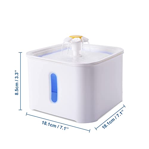 YGJT Fuente para Gatos, Bebedero Gatos con Filtros, Fuente Gatos Automático 2.5L con Ventana de Nivel de Agua LED, Bomba Agua USB Ultra Silenciosa, Visión Nocturna, Blanco