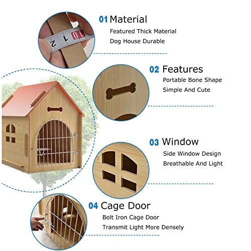 YHWD Casa De Grande Interior, Caja De Madera Perros Ventana Abrible Caseta De Perros, Casa De Al Aire Libre para Perros PequeñOs Gatos,Original Wood,L