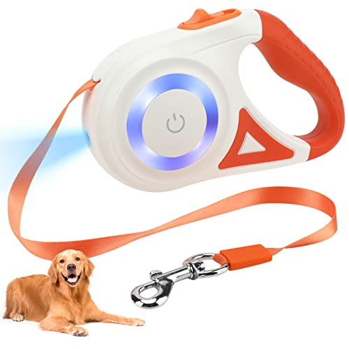 Yideng 5M Correa Perro Extensible, Correa Retráctil para Perro Con Luz LED y Anillo de Luz, Correas Perros con Un Solo Botón por Se Traba O Se Suelta, para Perro Pequeño Mediano y Grande, Hasta 50KG