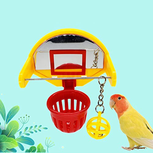 YiFeiCT Juguete de entrenamiento para loros, pájaros, juguete divertido para loros, pájaros, mini aros, baloncesto, periquito, campana, juguete para masticar