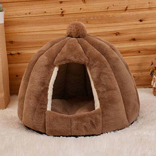 yijkgfh Semi-Cerrado Redonda Cama para Perros Perro Gato, Cálido Otoño Invierno Camas De Gato para Perros Tienda De Mascotas Cueva Cama Calabaza Forma Suave Cama-Tostado Claro 48x40cm(19x16inch)