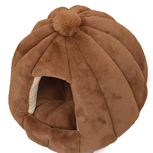 yijkgfh Semi-Cerrado Redonda Cama para Perros Perro Gato, Cálido Otoño Invierno Camas De Gato para Perros Tienda De Mascotas Cueva Cama Calabaza Forma Suave Cama-Tostado Claro 48x40cm(19x16inch)