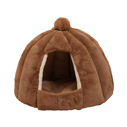 yijkgfh Semi-Cerrado Redonda Cama para Perros Perro Gato, Cálido Otoño Invierno Camas De Gato para Perros Tienda De Mascotas Cueva Cama Calabaza Forma Suave Cama-Tostado Claro 48x40cm(19x16inch)