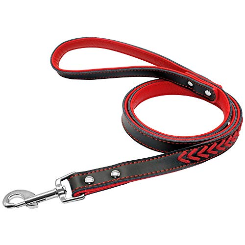 Yisatann Correa para Perros Collar para Collar y Correa de Cuero para Perros Juego de Collar de Gato Acolchado Interior Rojo para Gato Grabado Gratis-M