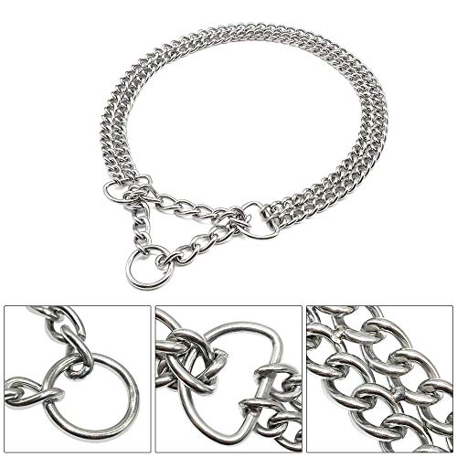 Yisatann Perros Collares Acero Cadena de Metal Cadena de adiestramiento para Perros Collar de estrangulación para Mascotas Cadena de Metal de Doble Fila Collar Deslizante de Acero Inoxidable-M