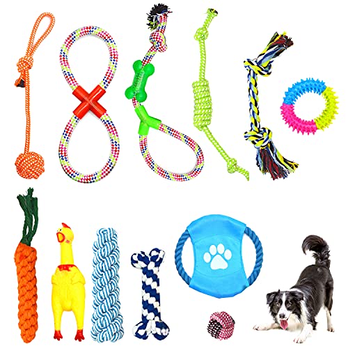 YISKY Puppy Chew Toys, 12 pcs Juguete Masticable, Juguetes para Masticar Cachorros, Limpieza de Dientes con Función de Cuidado Dental para Perro, Juguetes duraderos Molar para Mascotas