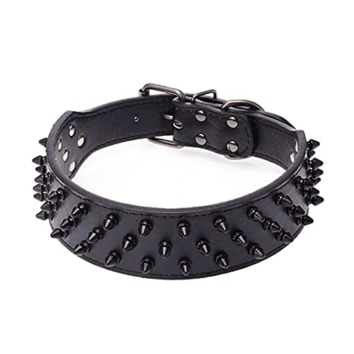 Yiwong Collar de Cuero para Perro con Púas, Collar para Perro con Remache de Clavo de Bala, Collar para Perro de Piel con Tachuelas, para tamaño Mediano, Pitbull, Bulldog inglés