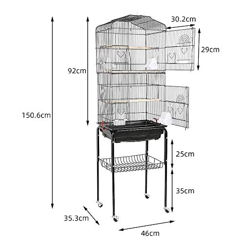 YIZHE Jaulas para pájaros,Jaula Pájaros Metal,Jaulas Grandes,Jaulas para Aves,Jaula de Aves Exterior,Jaula con Ruedas,Portátil con 4 Ruedas giratorias de 360° Soporte Desmontable(46 * 35.3 * 150.6cm)