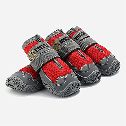 YJYJ Zapatos para Perros Mascotas Transpirables Cuatro Estaciones Botas de Nieve para Mascotas Botas Antideslizantes para Mascotas Reflectantes Antideslizantes Impermeables,Rojo,4#