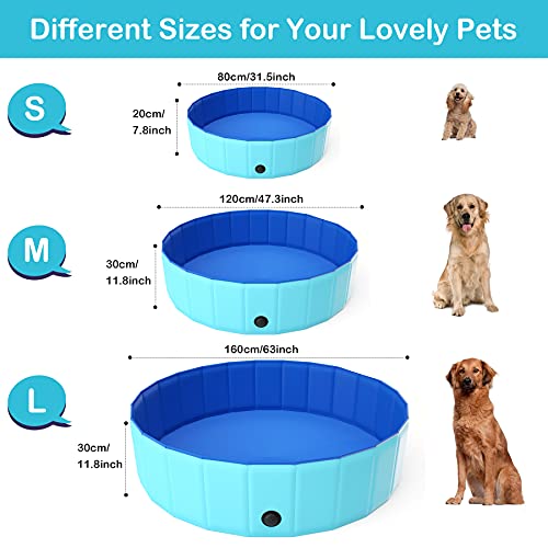 YMINA Piscina para perros, piscina grande, plegable, bola de jardín, piscina, bañera de mascotas, bañera de cachorro, portátil, para gatos, interior, exterior, azul, pequeño, 80 x 20 cm