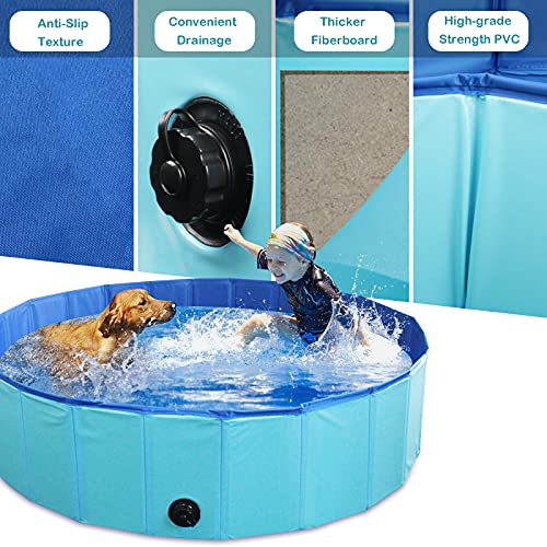 YMINA Piscina para perros, piscina grande, plegable, bola de jardín, piscina, bañera de mascotas, bañera de cachorro, portátil, para gatos, interior, exterior, azul, pequeño, 80 x 20 cm