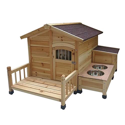 YOT Casa de Perros de Madera al Aire Libre con Porche Comida Bowl Storeroom Pet Log Cabin Style Kennel Resistente al Clima Impermeable Muebles para Mascotas para pequeños Animales Grandes