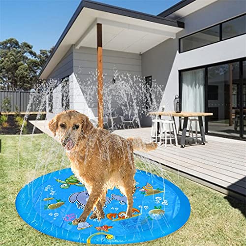 Yousiju Piscina de balancín para Perros Playa de césped al Aire Libre Mar Césped Inflable Agua Spray Sprinkler Play Pad Mat Bañera de baño Piscina para Mascotas