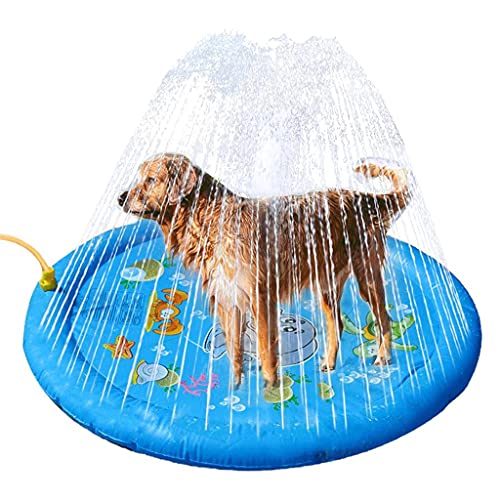 Yousiju Piscina de balancín para Perros Playa de césped al Aire Libre Mar Césped Inflable Agua Spray Sprinkler Play Pad Mat Bañera de baño Piscina para Mascotas