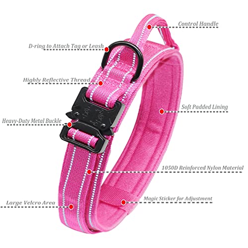 YouthBro - Collar de perro táctico reflectante con asa, ajustable K9 Militar de nailon con hebilla de metal resistente, ideal para mujeres y niñas, perros medianos, grandes, XL, rosa