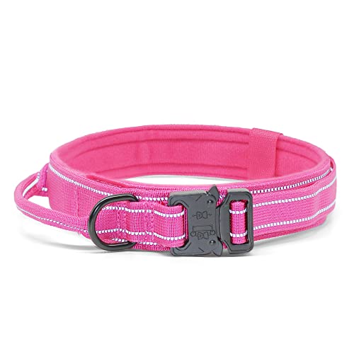 YouthBro - Collar de perro táctico reflectante con asa, ajustable K9 Militar de nailon con hebilla de metal resistente, ideal para mujeres y niñas, perros medianos, grandes, XL, rosa