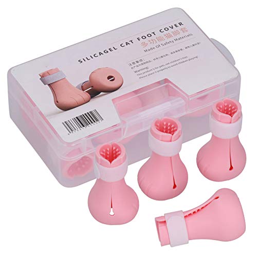 YOUTHINK Silicona Anti-arañazos Zapatos para Gatos Botas Cubierta para uñas de Gato Protector de Patas para bañarse Afeitarse Aseo de Mascotas Rascarse Botines(Rosado)