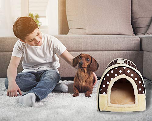 YouthUnion Cama para Mascota, Casa Estera Casera Diseño de Triángulo Edredón Máquina Saco de Dormir Caliente Lavable Cómoda para Gatito Gatos Perros Cachorro Conejo Invierno (S, Color 2)