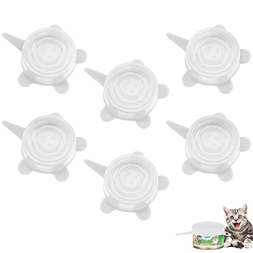 YOUYIKE 6 Tapas para Latas de Comida para Mascotas,Tapadera Flexible Extensible, Tapas de Silicona Elásticas Reutilizable Protectoras para Alimentos Tapa Tazas, Boles o Tarros ,Ajustables