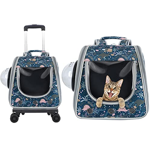 YOUYIKE Mochila Transpirable Cápsula Espacio para Mascotas,Mochilas Transporte con Ruedas para Gatos Perro,Multifuncional Bolsas de Viaje para Gatos,Perros, ​Puppy Small Animals Mascotas (Azul)