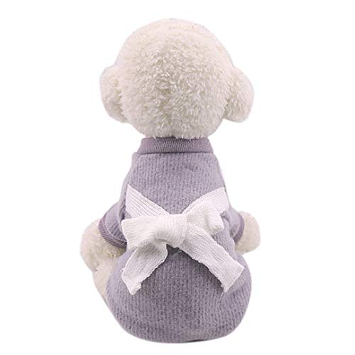 YUECUTE Suéter de color sólido con lazo y nudo de punto para perros rosados suéteres para cachorros, gato, cálido, jersey, ropa vintage (XS, GREY)