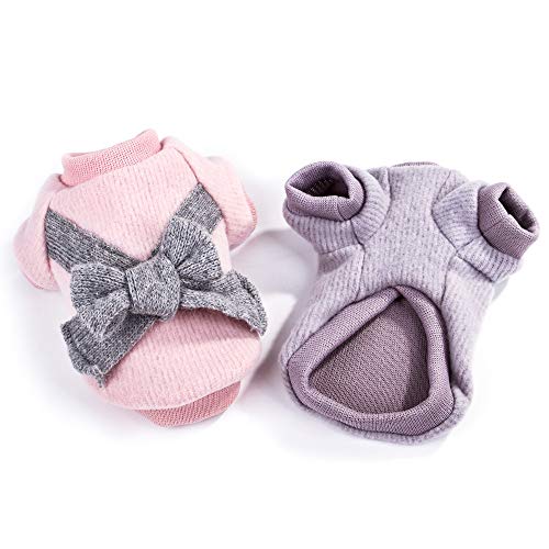 YUECUTE Suéter de color sólido con lazo y nudo de punto para perros rosados suéteres para cachorros, gato, cálido, jersey, ropa vintage (XS, GREY)