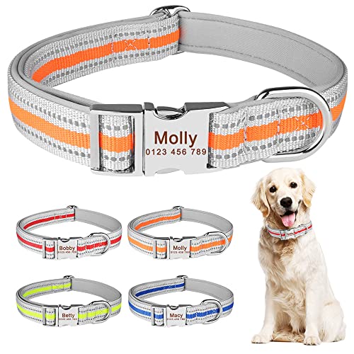 YUEHAN Collar De Perro Collar De Perro Personalizado De Nailon Reflectante Nombre De Cachorro Pequeño Y Grande Accesorios para Mascotas Duraderos De Metal Grabado Gratis   Etiquetas para Perros