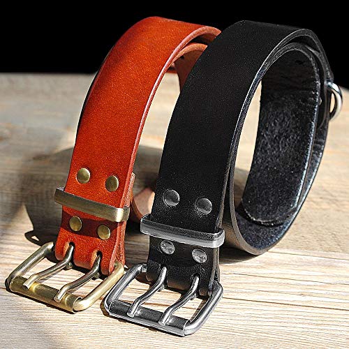 YUEHAN Collar De Perro Los Mejores Collares De Cuero Genuino De Lujo para Perros para Mascotas para Pit Bull, Pastor Alemán, Labrador con Anillo En D Duradero Y Hebilla S/M/L/XL Negro