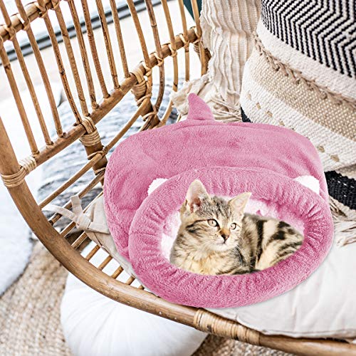 Yuehuam Saco de Dormir para Gatos Cama para Mascotas Suave Y Cálida con Orejas Lindas Y Cola Bolsa de Saco de Gatito Cueva Autocalentable para Cachorros Pequeños