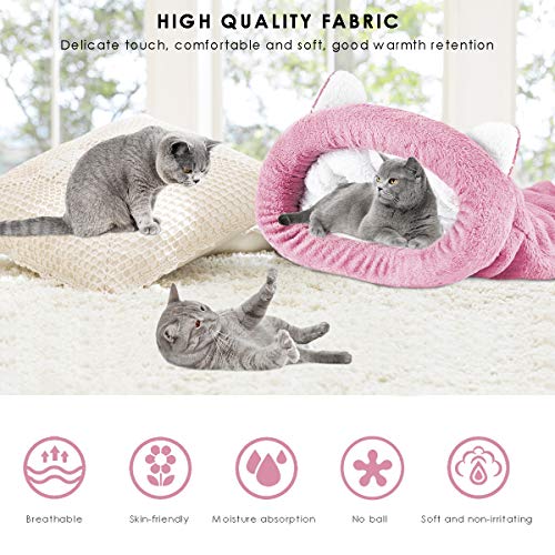 Yuehuam Saco de Dormir para Gatos Cama para Mascotas Suave Y Cálida con Orejas Lindas Y Cola Bolsa de Saco de Gatito Cueva Autocalentable para Cachorros Pequeños