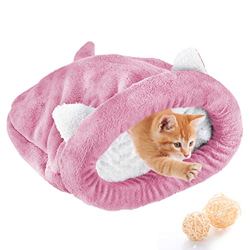 Yuehuam Saco de Dormir para Gatos Cama para Mascotas Suave Y Cálida con Orejas Lindas Y Cola Bolsa de Saco de Gatito Cueva Autocalentable para Cachorros Pequeños