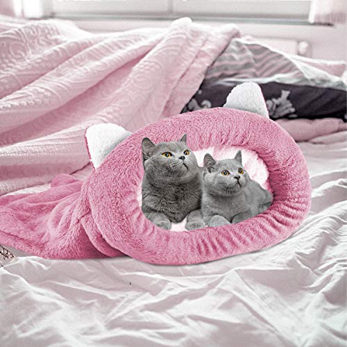 Yuehuam Saco de Dormir para Gatos Cama para Mascotas Suave Y Cálida con Orejas Lindas Y Cola Bolsa de Saco de Gatito Cueva Autocalentable para Cachorros Pequeños