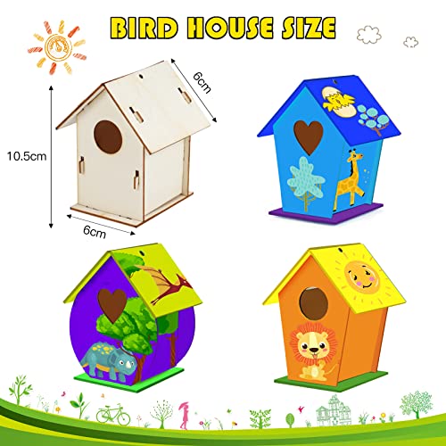 yumcute casa de pájaros madera,4 pcs kit de casa para pájaros,kit de manualidades pajareras,kits de casa de madera de pájaros,para montar y pintar,niños y niñas(Casita para Pájaros de Tamaño Estándar)