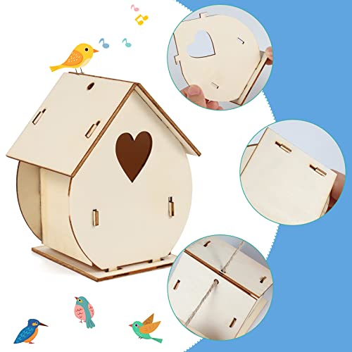 yumcute casa de pájaros madera,4 pcs kit de casa para pájaros,kit de manualidades pajareras,kits de casa de madera de pájaros,para montar y pintar,niños y niñas(Casita para Pájaros de Tamaño Estándar)