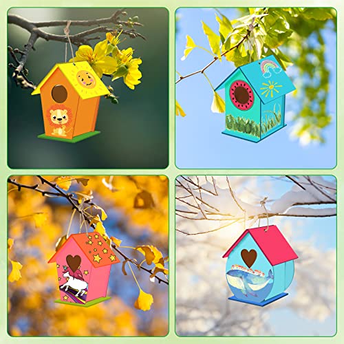 yumcute casa de pájaros madera,4 pcs kit de casa para pájaros,kit de manualidades pajareras,kits de casa de madera de pájaros,para montar y pintar,niños y niñas(Casita para Pájaros de Tamaño Estándar)