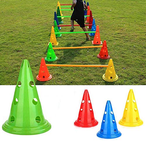 Yunjie Set de 5 Conos Entrenamiento Futbol Vallas de Obstáculos Agility Perros incluir 10 Conos y 5 Palos, para Deportes Fútbol y Entrenamiento del Perro,Azul