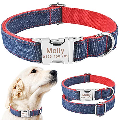 YUQIAN Collar para Mascotas Nombre De La Etiqueta del Perrito del Collar del Perro del Animal Doméstico Grande Y Pequeño Floral Rojo Grabado Gratis, China, L 35-56Cm