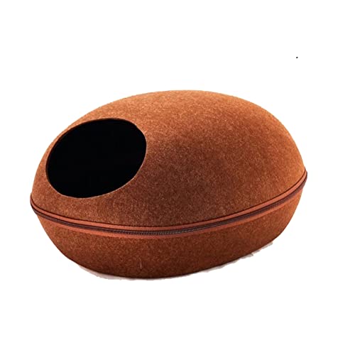 Yuxahiugccw Cama de Gato Nido Removibles Camas Mascotas semicerrado Fieltro Transpirable Nido Perrito Lavable Perrito de Perrito con Cremallera Accesorios for Mascotas (Color : Coffee)