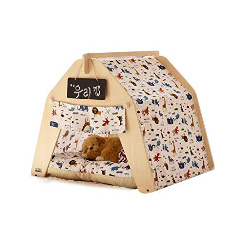 YUXO-Pet Nest Camas para Perros Cama de Mascotas Tienda Casa de Perro de Madera Cama de Mascotas Gato de la Cama Yurt Lavable Perrera Cat Litter Small Y (Size : 64x77x60cm)