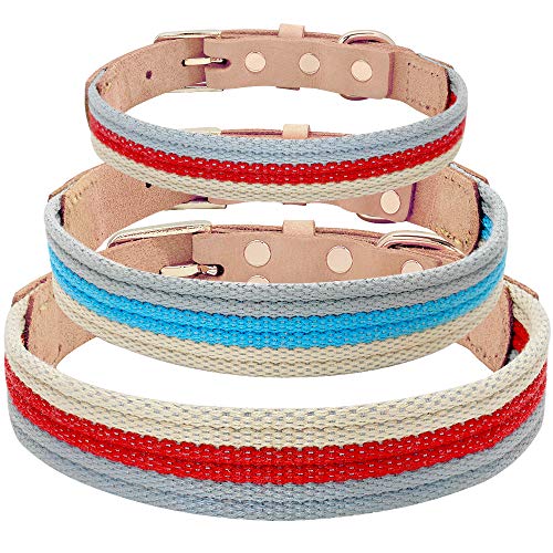 YXDZ Collar De Perro De Cuero Genuino Correas De Poliéster Collar De Perro Grande Pequeño Mediano Cómodos Collares Duraderos para Perros Azul Rojo