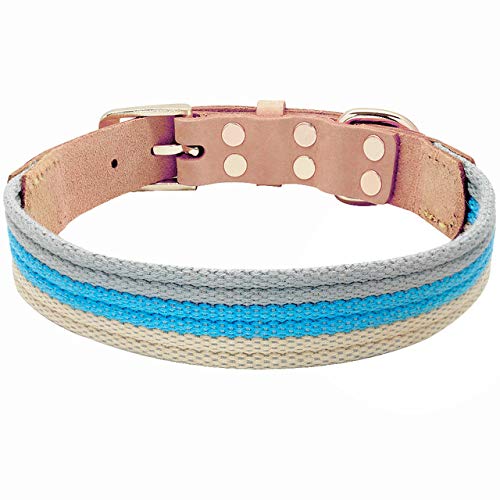 YXDZ Collar De Perro De Cuero Genuino Correas De Poliéster Collar De Perro Grande Pequeño Mediano Cómodos Collares Duraderos para Perros Azul Rojo