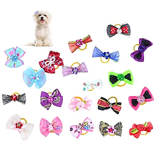 yyuezhi Lazos para el Pelo de Perro Mascota Adorable Flor de Arcos de Pelo de Perro Lazos para el Pelo de Perros Pequeños con Bandas de Goma Arcos de Pelo de Perro 20 Pcs