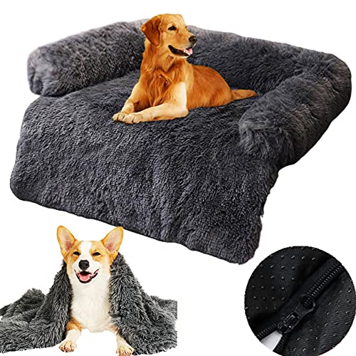 YZBBSH Cama Perros Antiestres,Cama para Perros L XL XXL Sofa para Perros Desenfundable y Lavable Cama para Mascotas para Perros y Gatos Grandes, Medianos y Pequeños,Dark Gray,115cm