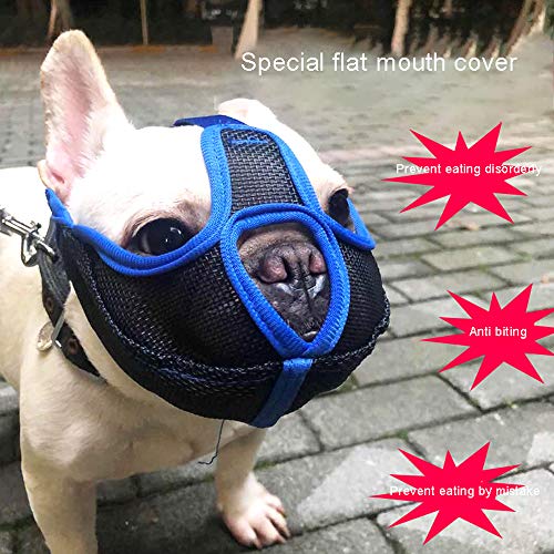 YZZR Bozal de Perro,Bozal para Perros de Hocico Corto,Bozal de Bulldog Anti-Mordiscos y Ladridos,Máscara para Perros (Black,Blue)