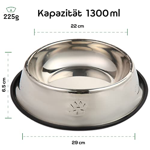 ZAH Comederos para Perros, Conjunto de 2 Cuencos de Acero Inoxidable con Anillos de Goma Antideslizantes, 30 cm - 1500 ml, Comedero para Perros, Tazón de Agua para Perros, Perros Grandes