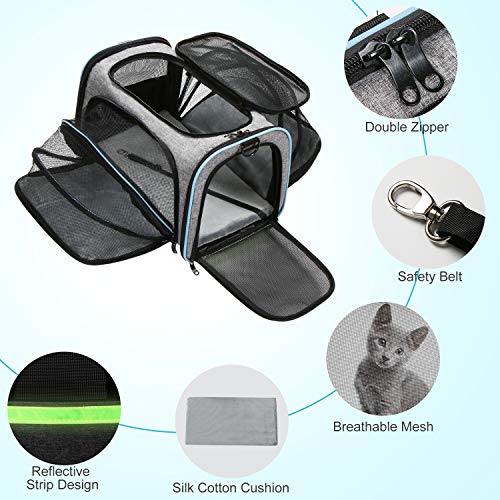 Zellar Transportadora para Mascotas,Bolsa de Viaje portátil para Mascotas expandible,Plegable y Suave,Aprobado por aerolíneas,Almohadilla de Felpa extraíble con Bolsillos y 2 Cintas Reflectantes