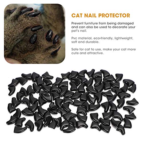 Zerodis 100 tapones suaves para uñas de gato para mascotas y gatos, fundas protectoras de uñas seguras, antiarañazos, color negro